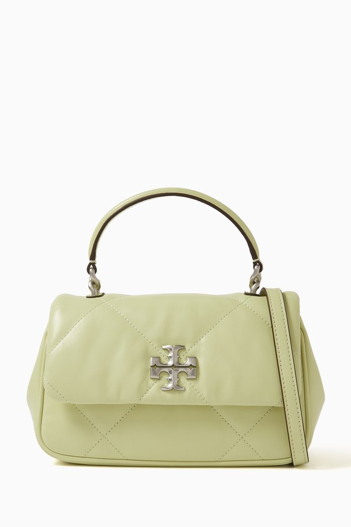 

Kira Diamond Quilt Top-Handle Bag in Leather, Green