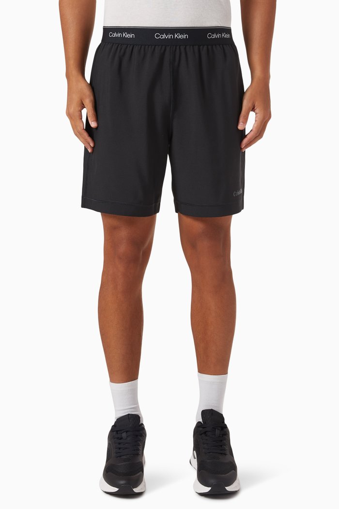 Logo Gym Shorts in Woven-fabric, Black