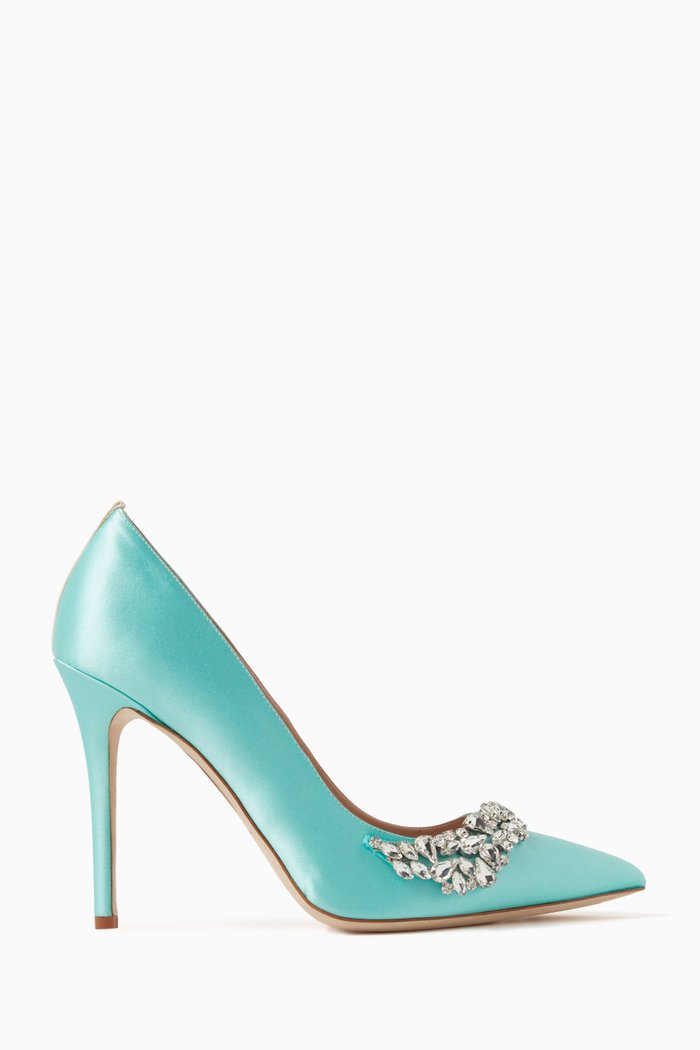 Jumelle 100 Crystal-embellished Pumps in Satin, Blue