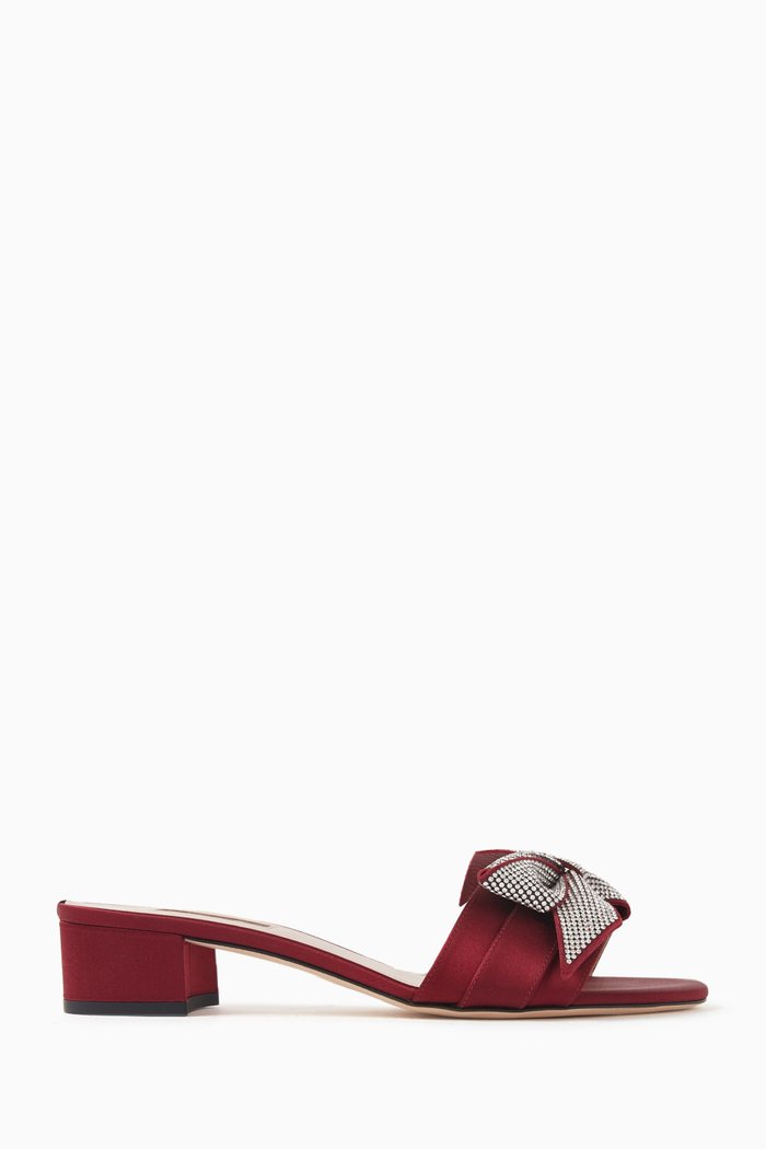 

Sarita 30 Mule Sandals in Satin, Burgundy
