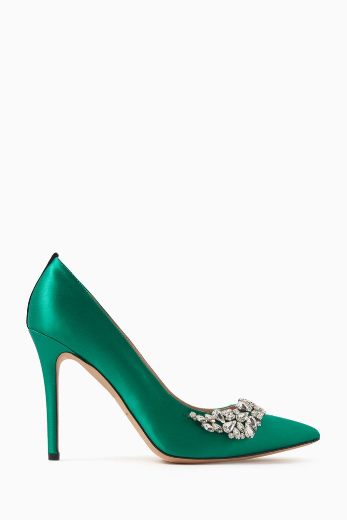 

Jumelle 100 Crystal-embellished Pumps in Satin, Green