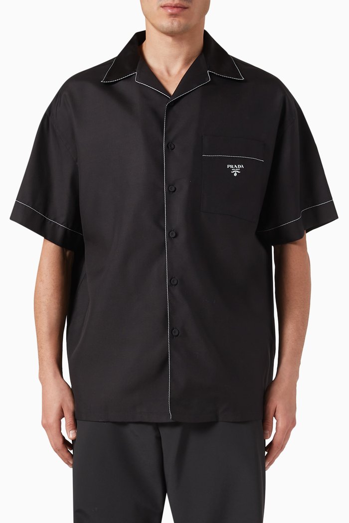 Short-sleeved Bowling Shirt in Silk, Black