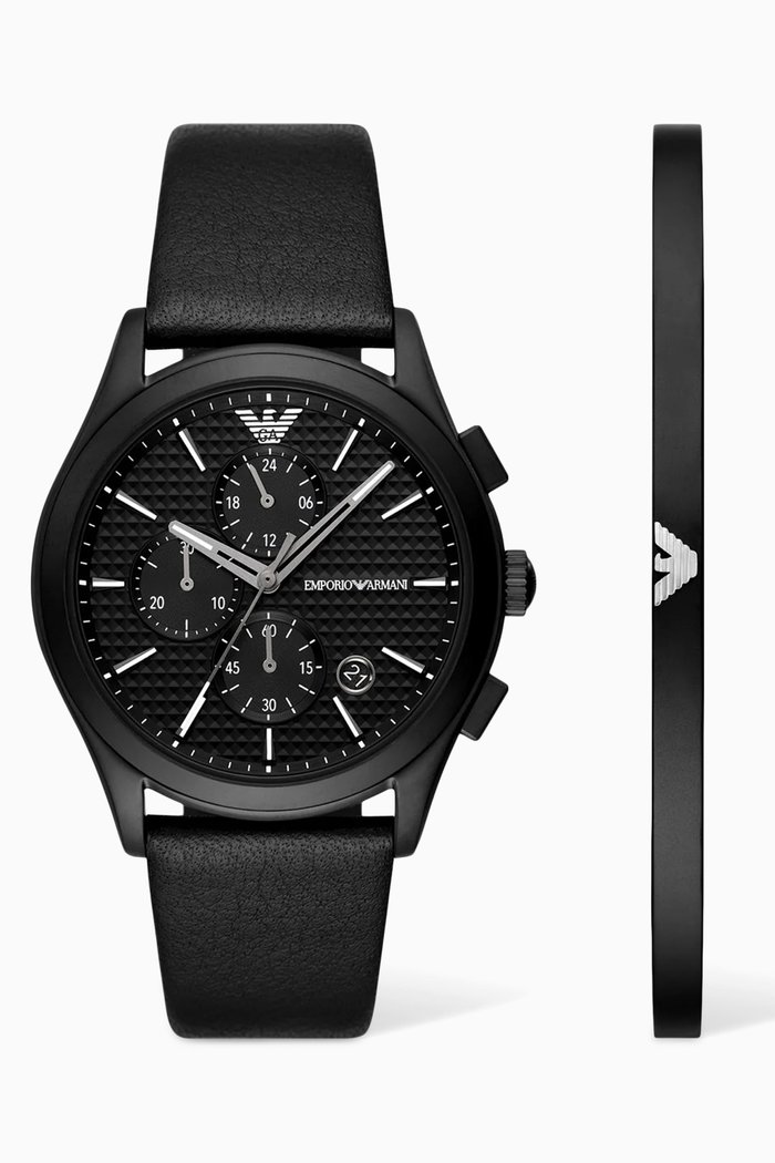 

Paolo Chrono Watch & Bracelet Set in Leather, Black