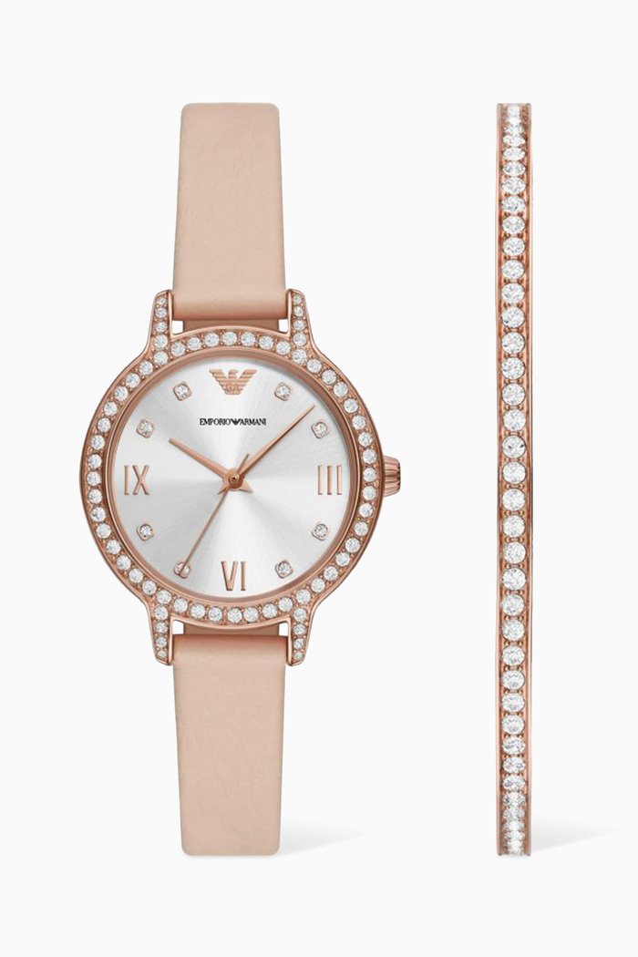 

Cleo 32mm Watch & Bracelet Set in Leather, Silver