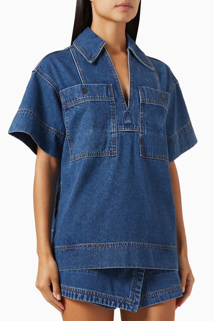 

Rita Pullover Top in Denim, Blue