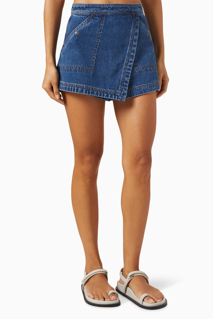 

Rita Wrap Detail Skorts in Denim, Blue
