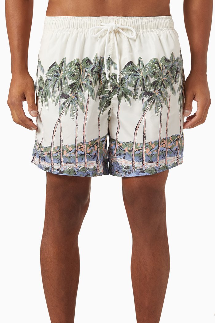 

Palm Tree Print Swim Shorts, Multicolour