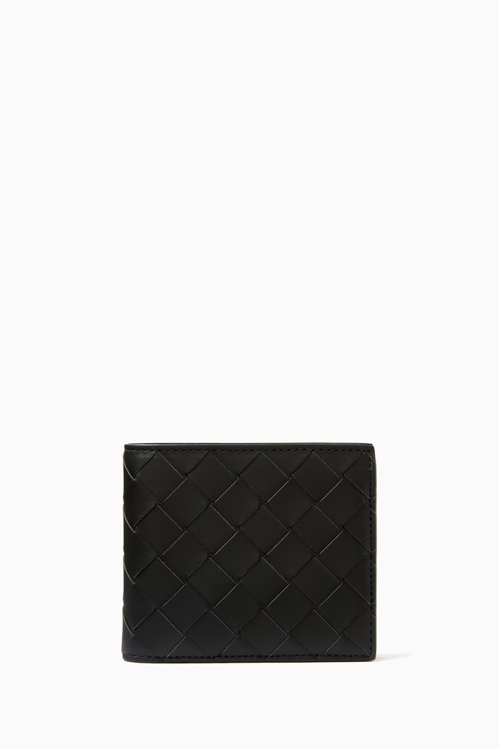

Bi-fold Wallet in Intrecciato Leather, Green