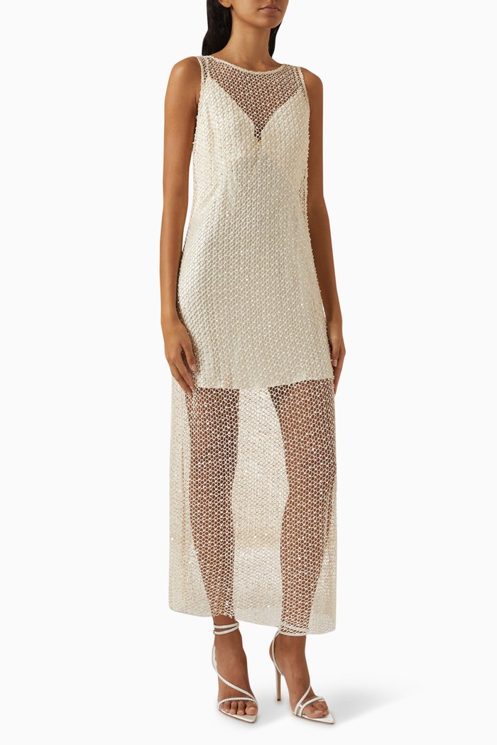

Kiara Sheer Tank Maxi Dress in Mesh, Neutral