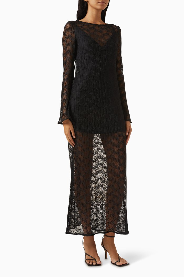 

Sol Maxi Dress in Pleated Lace, Black