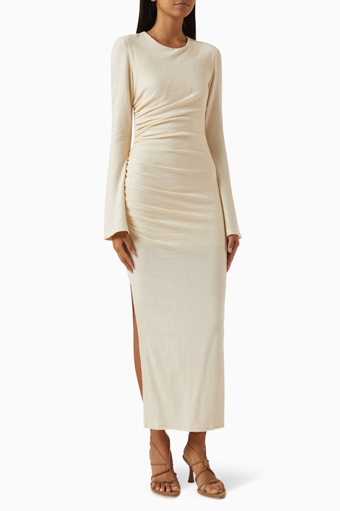 

Beau Gathered Maxi Dress in Cotton Jacquard, Neutral