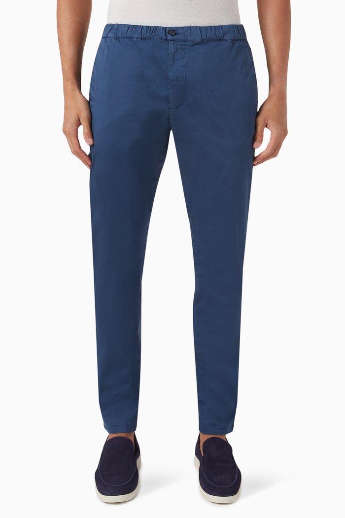 Bruno Elasticated Pants in Cotton Blend, Blue