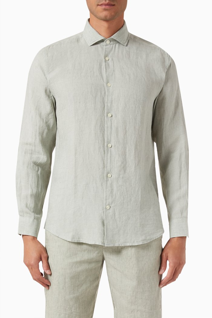 

Antonio Long-sleeve Shirt in Linen, Green