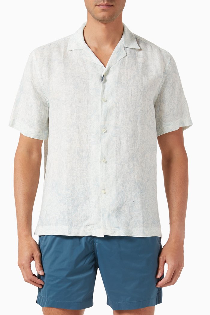 

Roberto Printed Shirt in Linen, Blue
