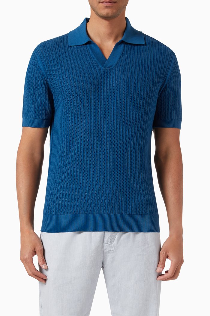 

Rino Knitted Polo in Italian Cotton, Blue