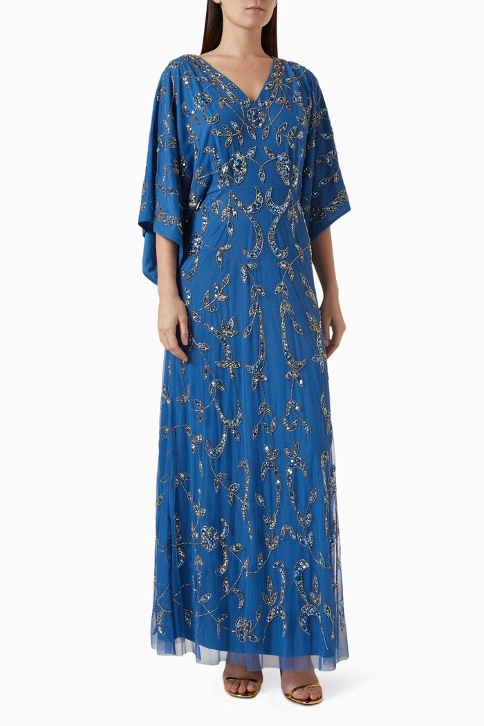 

Bead-embellished Maxi Dress, Blue
