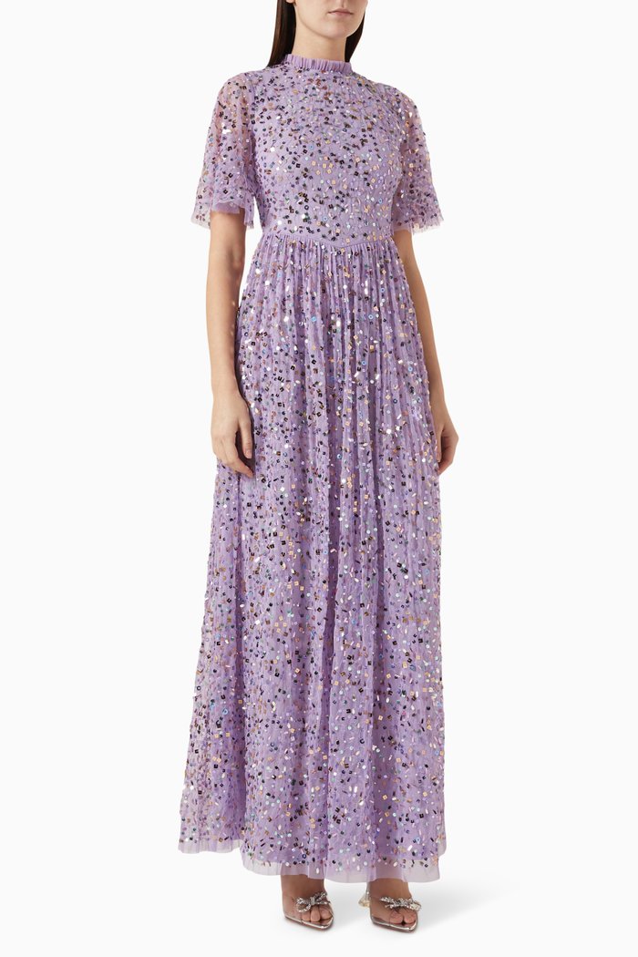 

Sequin-embellished Maxi Dress, Purple