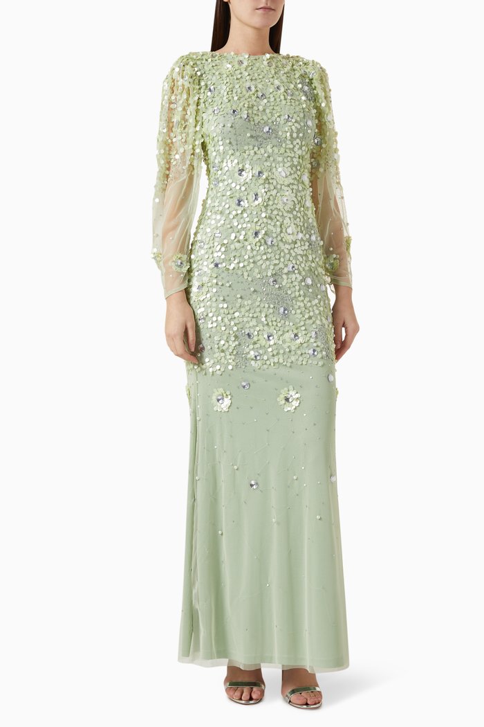 

Sequin-embellished Maxi Dress, Green