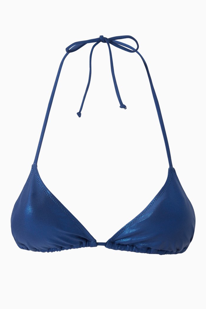 

Luxe Tri Bikini Top in Stretch Lamé, Blue