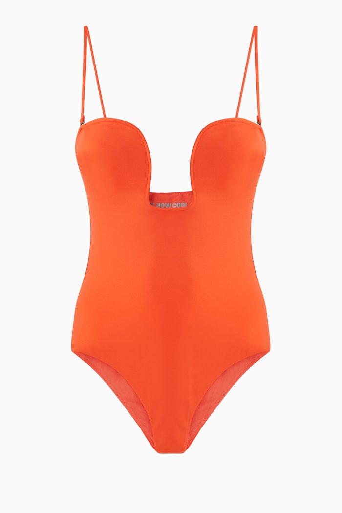 

The Curved One-piece Swimsuit in Stretch Nylon, Orange
