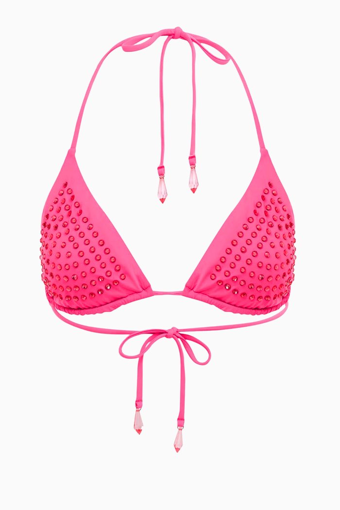 

The Diamonte Bikini Top in Stretch Nylon, Pink