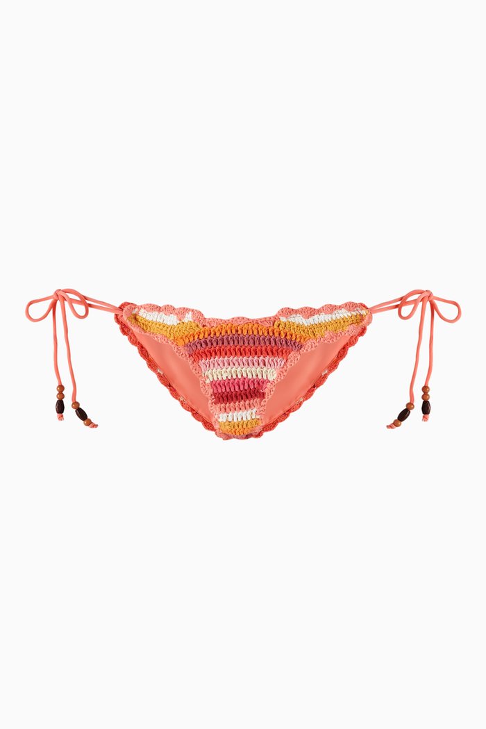 Crochet Tie Bikini Brief in Cotton, Purple
