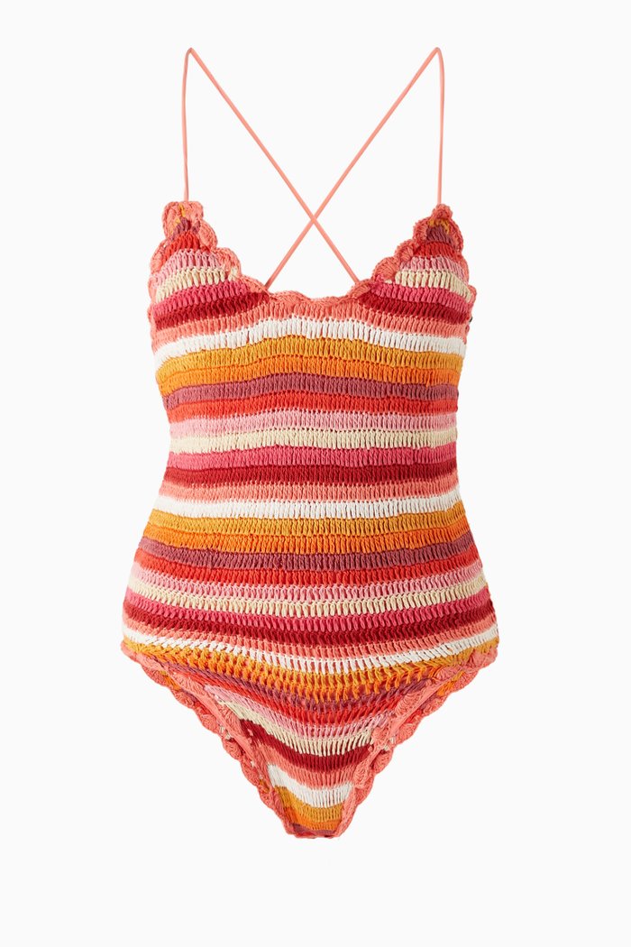 The Crochet One-piece Swimsuit in Cotton, Purple