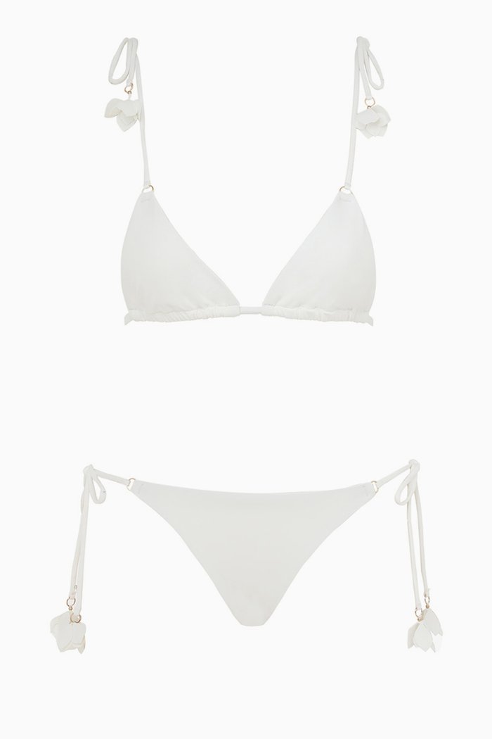 

Pop Flower Trim Bikini Set in Italian Lycra, White