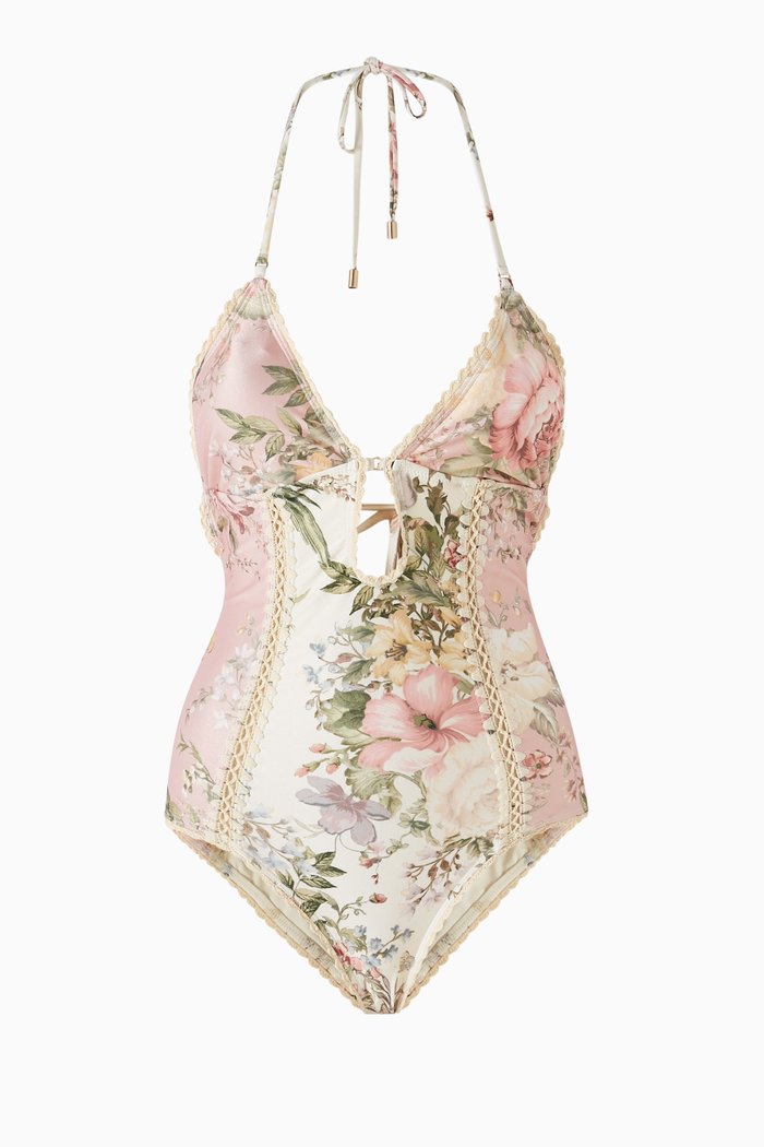 

Waverly Keyhole Crochet One-piece Swimsuit in Lycra, Pink