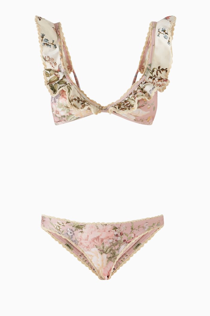 

Waverly Crochet Frill Bikini Set in Lycra, Pink