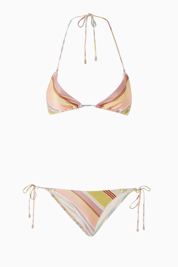 

Halliday Striped Triangle Bikini Set in Lycra, Multicolour