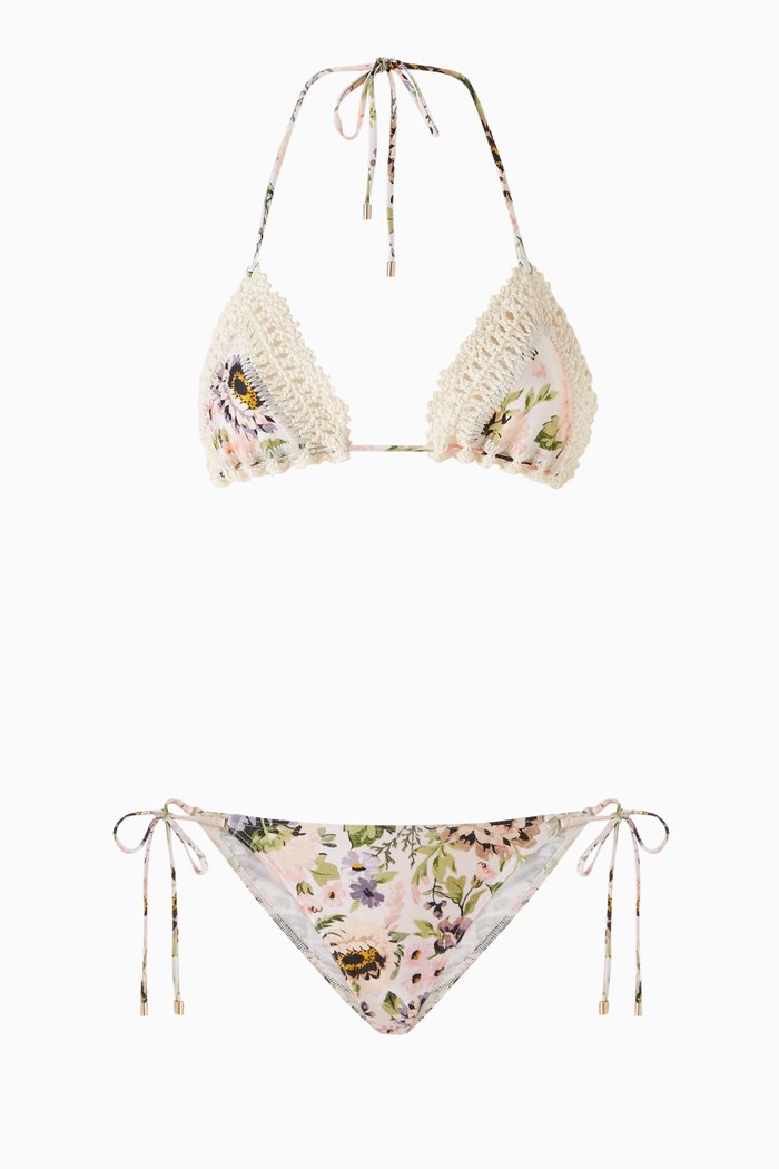 

Halliday Crochet Triangle Bikini Set in Lycra, Multicolour