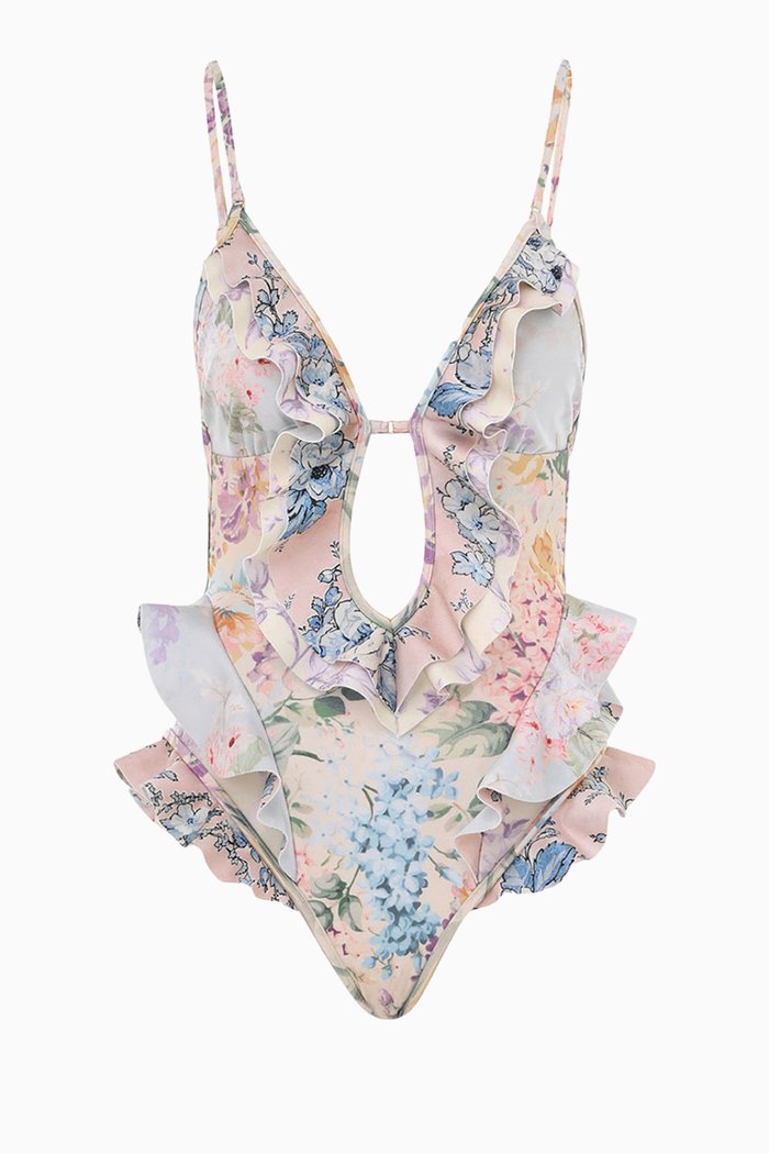 

Halliday Waterfall Frill One-piece Swimsuit in Italian Lycra, Pink