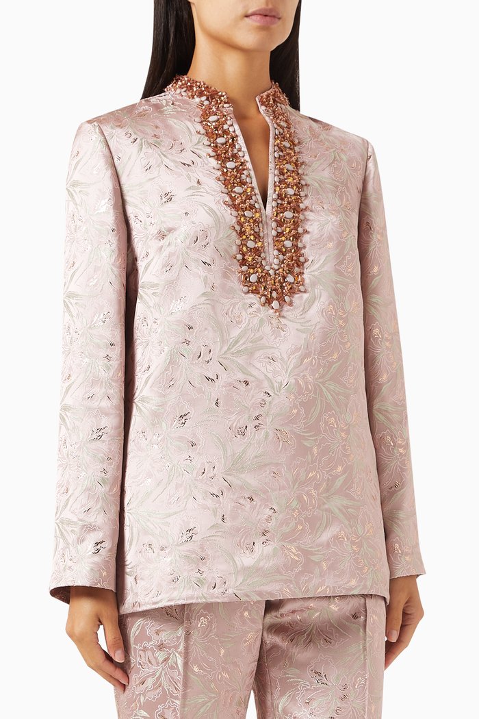 Embellished Tunic in Jacquard, Green