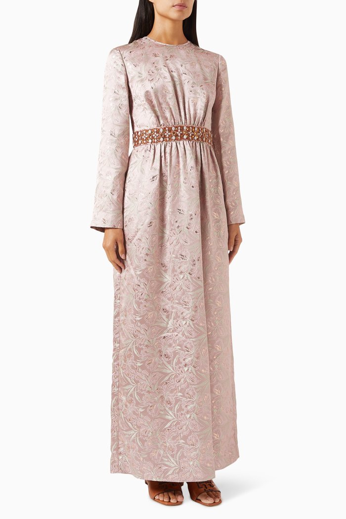 

Embellished Maxi Dress in Jacquard, Green