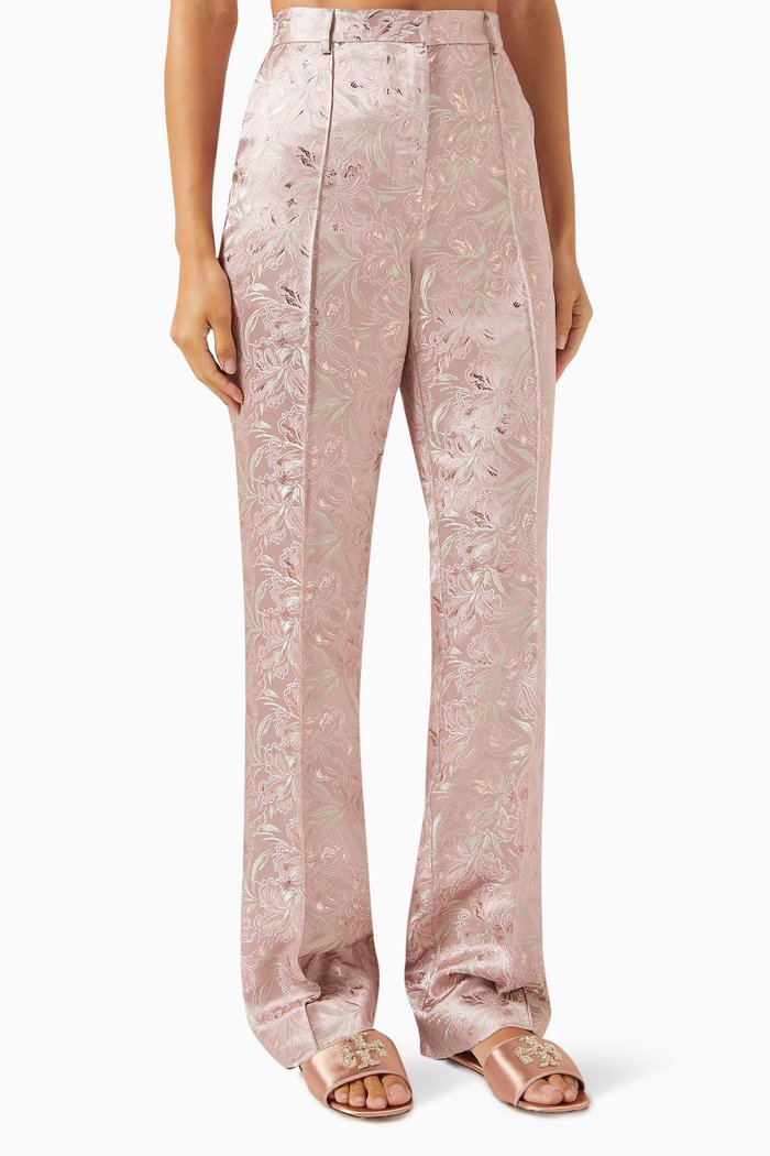 

High-waist Pants in Jacquard, Green