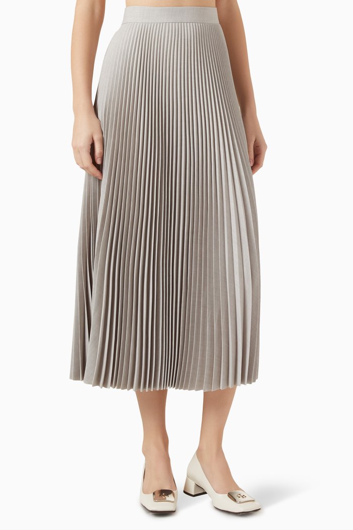 

Pleated Melange Midi Skirt in Viscose, Grey