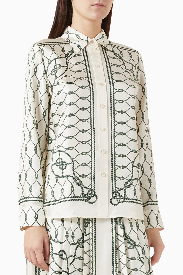 Printed Shirt in Silk Twill, Green