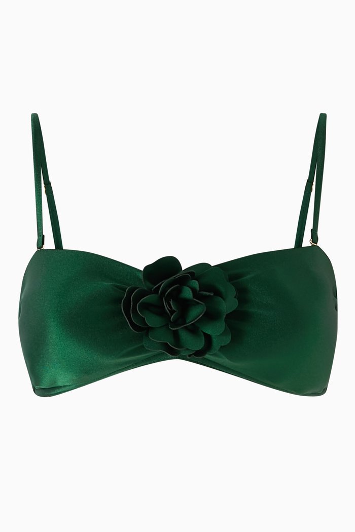 

Waverly Flower Bandeau Bikini Top in Lycra, Green