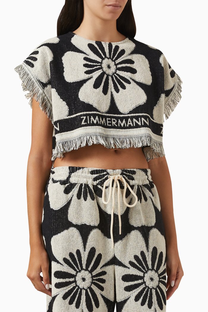 

Halliday Towelling Crop Top in Terry Cotton, Black