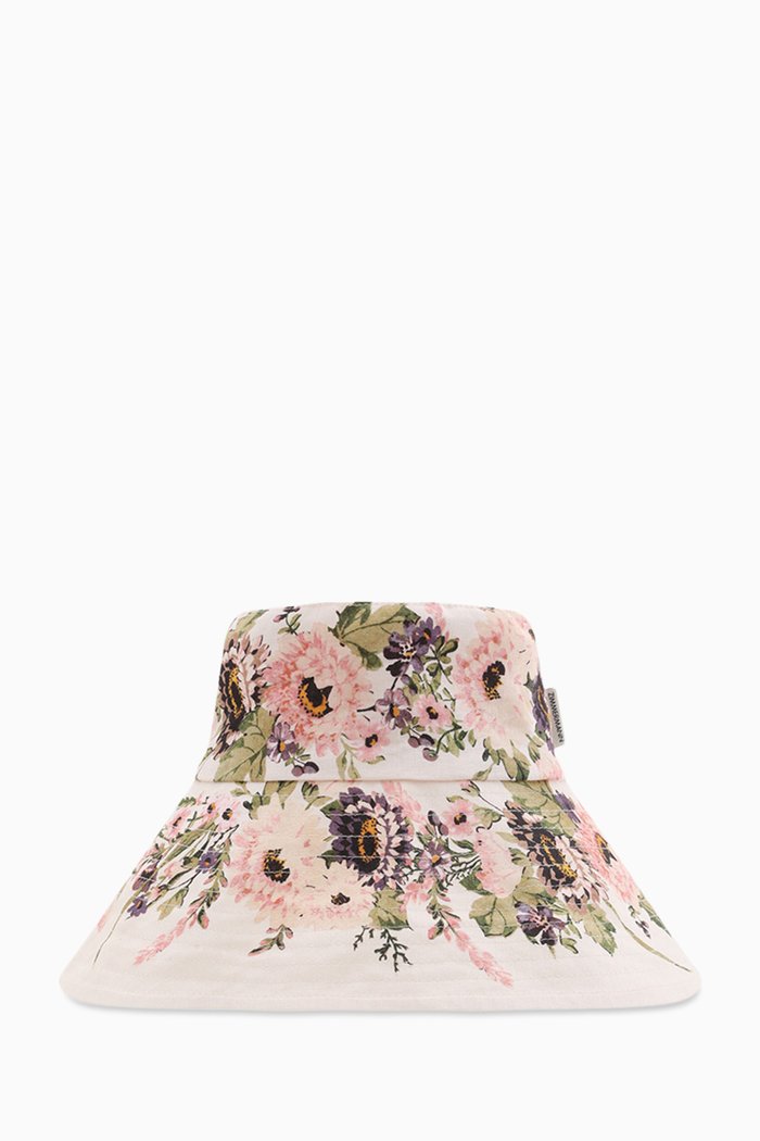 

Printed Long-brim Bucket Hat in Cotton, Neutral