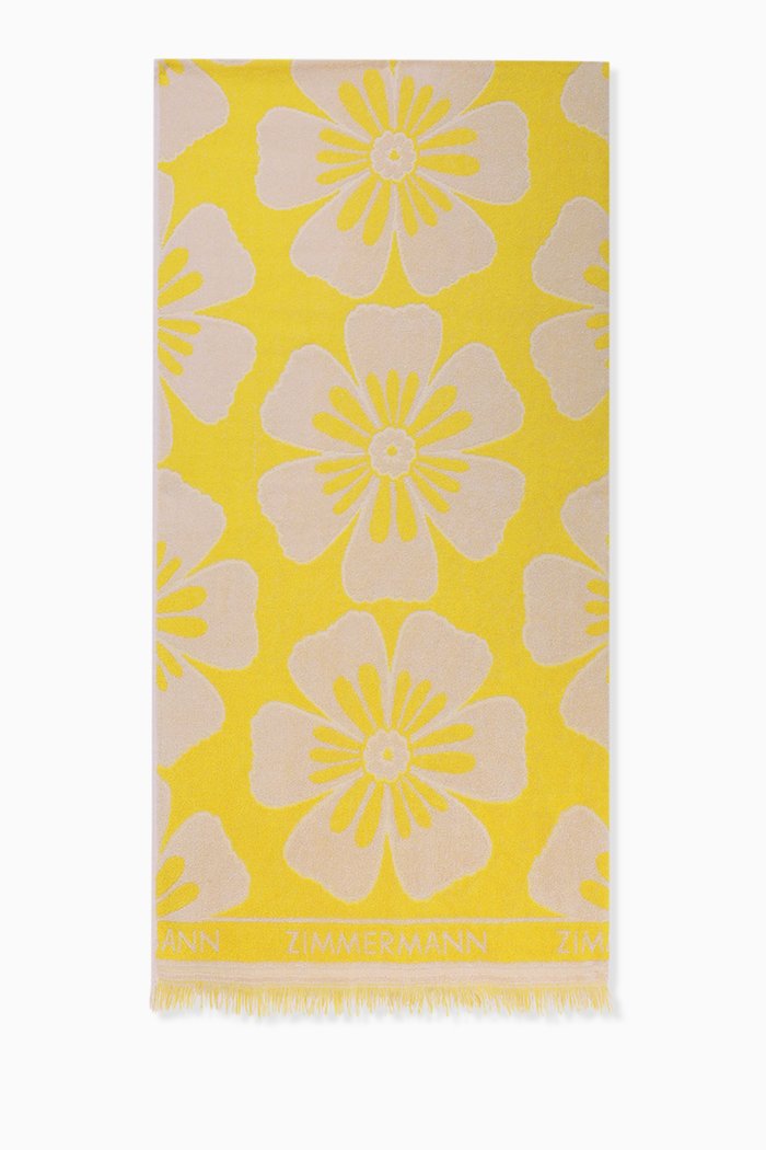 Logo Fringe Towel in Cotton Jaquard, Yellow