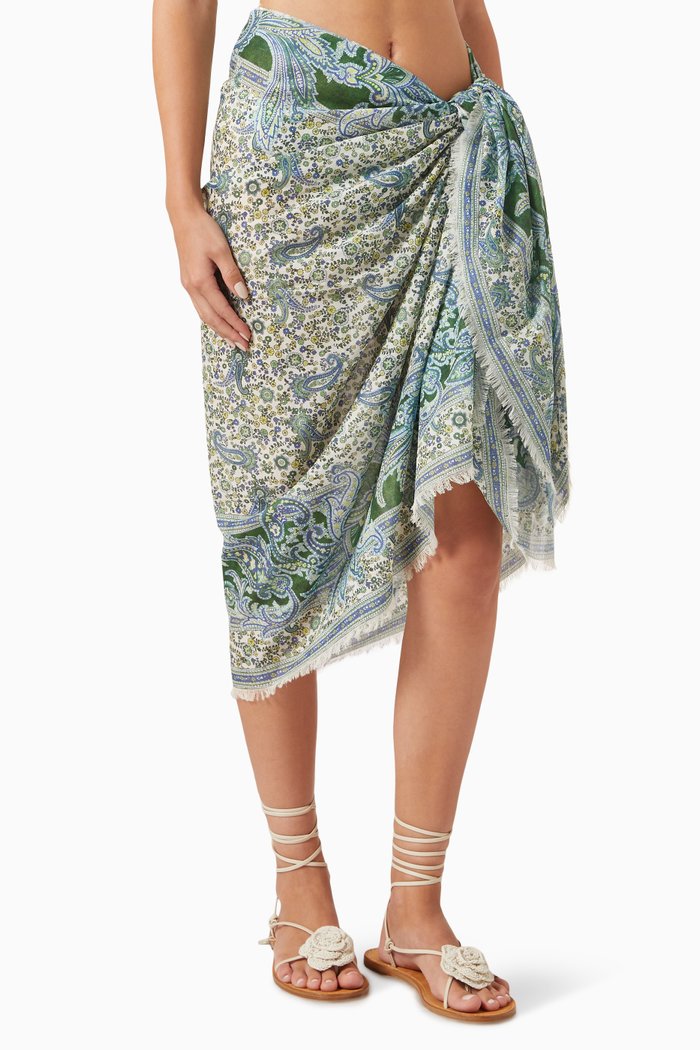 

Printed Pareo in Cotton, Green