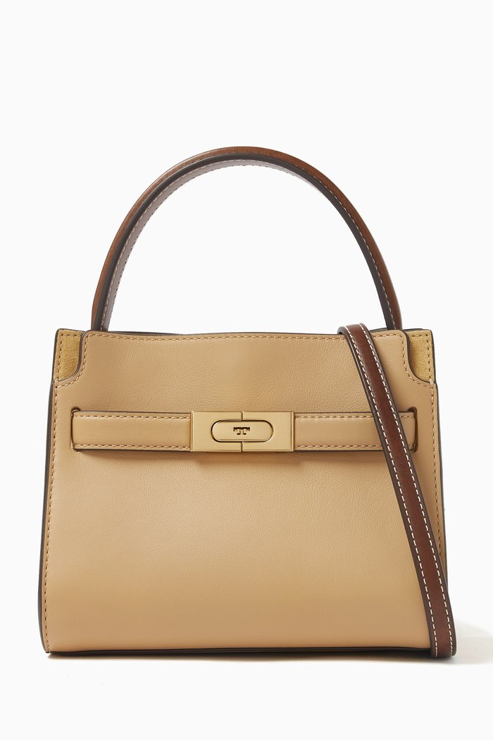 Petite Lee Radziwill Double Bag in Leather, Brown