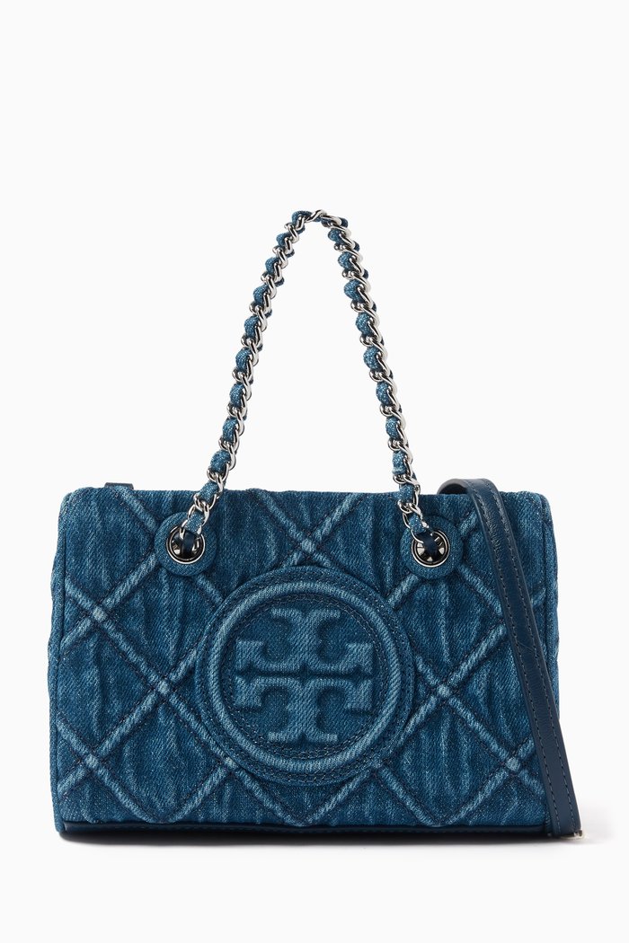 

Mini Fleming Chain Tote Bag in Soft Denim, Blue