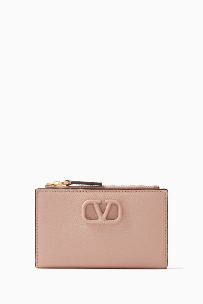 

Valentino Garavani Rockstud Card Holder in Calf Leather, Neutral
