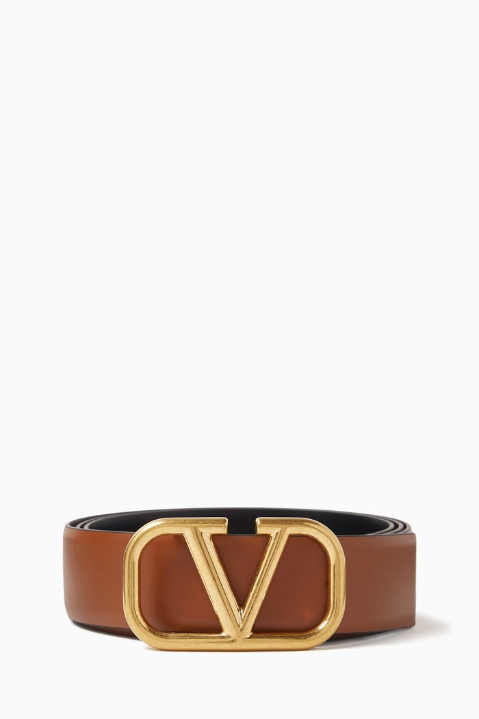 

Valentino Garavani VLOGO Reversible Belt in Glossy Calfskin, Brown