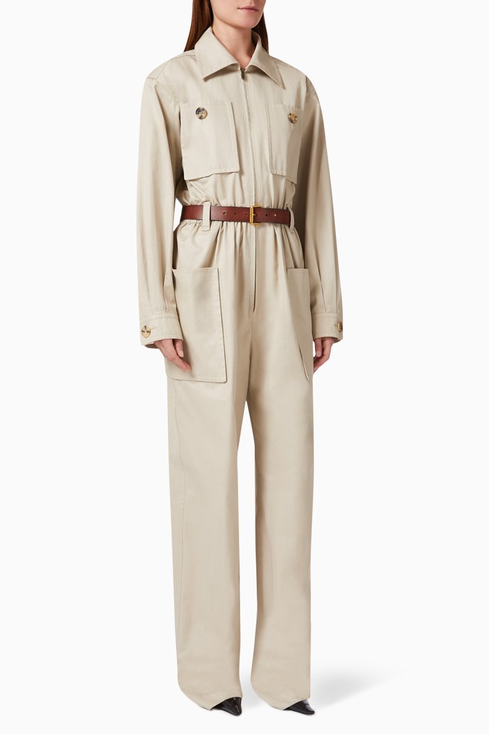 

Belted Jumpsuit in Cotton Twill, Neutral
