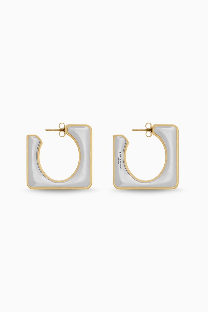 Square Hoop Earrings in Metal, Silver
