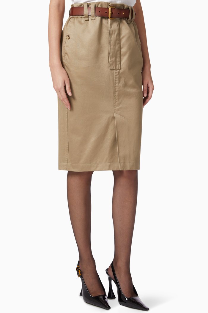 

Pencil Midi Skirt in Cotton Gabardine, Neutral